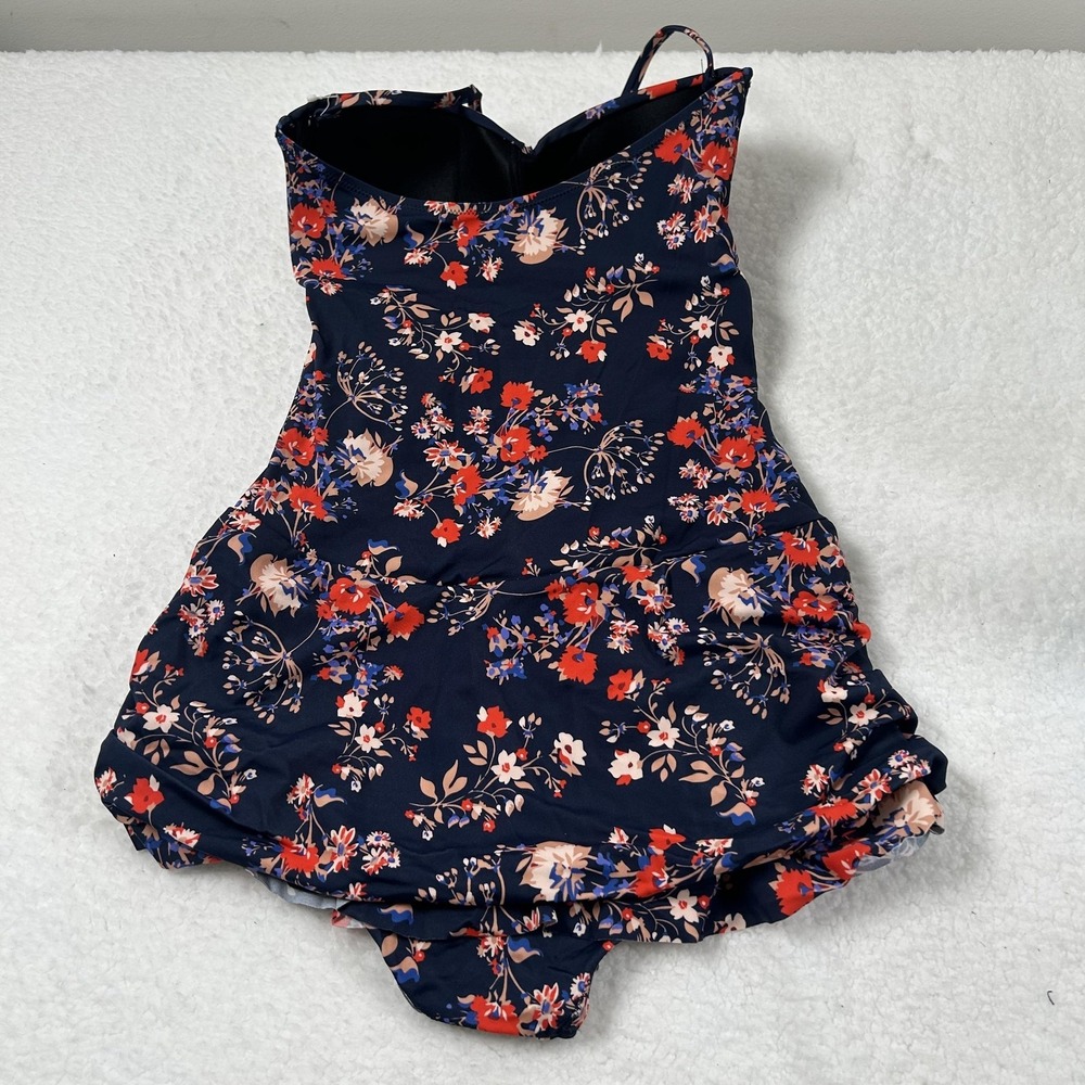 Dobreva Swimdress Womens Small Navy Floral Bandeau Skirted One Piece Swimwear - Picture 9 of 16